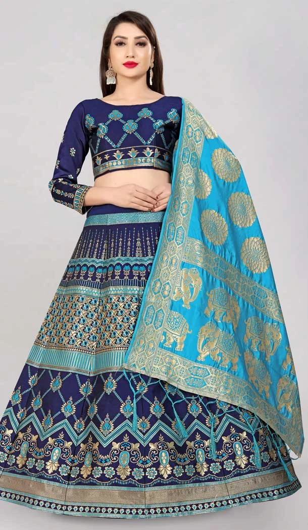 Light Blue Color Banarasi Silk Jacquard Work Traditional Wear Lehenga Choli -5017159219