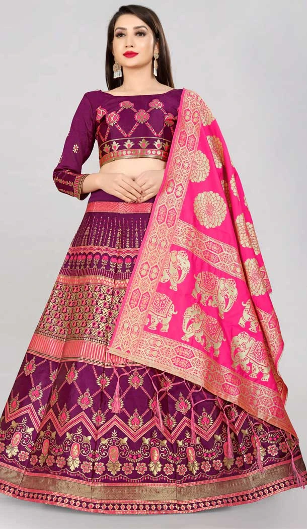 Purple Color Banarasi Silk Jacquard Work Traditional Wear Lehenga Choli -5017159220