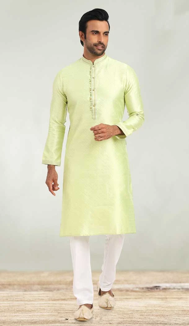 Pista Color Jacquard Self Work Function Wear Men's Kurta Pajama -5106159855