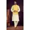 Traditional Wear Cream And Yellow Color Jacquard Men's Kurta Pajama With Jacket -5107159859