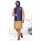 Gold Color Art Silk Self Work Function Wear Men's Kurta Pajama With Jacket -5109159885