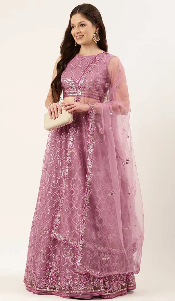 Pink Color Wedding Wear Net Sequins And Zari Work Plus Size Lehenga Choli -5111159905