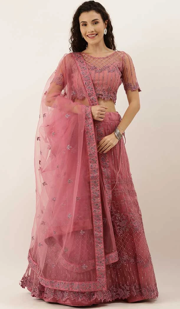Pink Color Net Embroidery Work Party Wear Designer Lehenga Choli -5112159907 