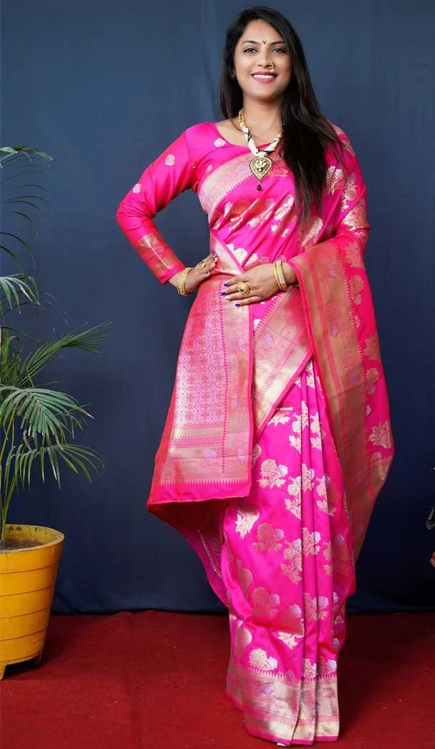 Rani Pink Color Banarasi Silk Jacquard Work Traditional Wear Saree -5116159947