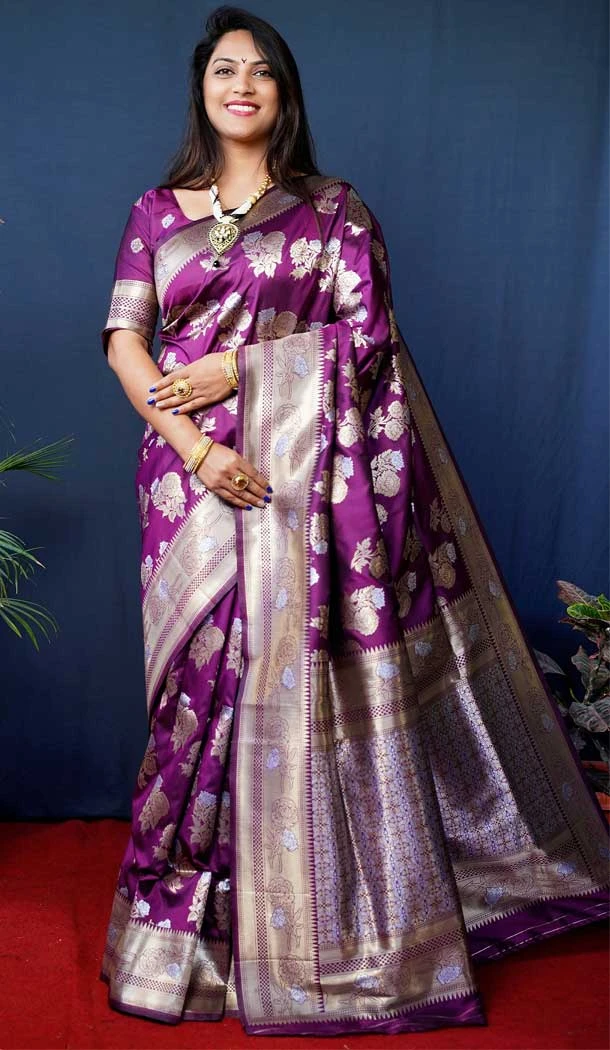 Purple Color Banarasi Silk Jacquard Work Traditional Wear Saree -5116159951