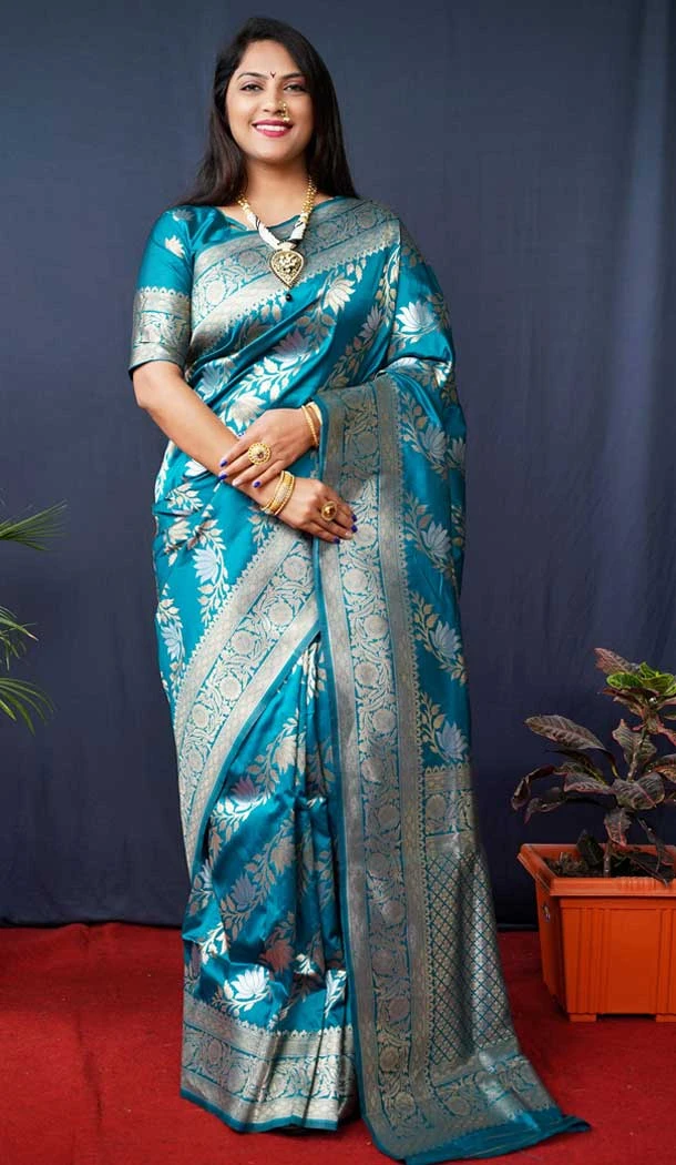 Rama Blue Color Banarasi Silk Jacquard Work Traditional Party Wear Designer Saree -5117159958