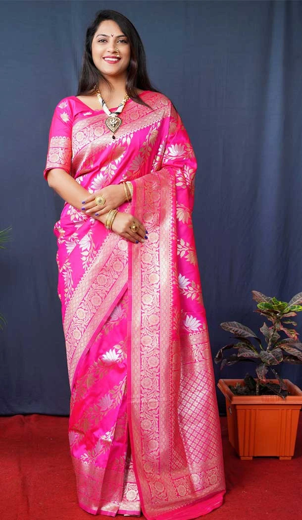 Rani Pink Color Banarasi Silk Jacquard Work Traditional Party Wear Designer Saree -5117159959
