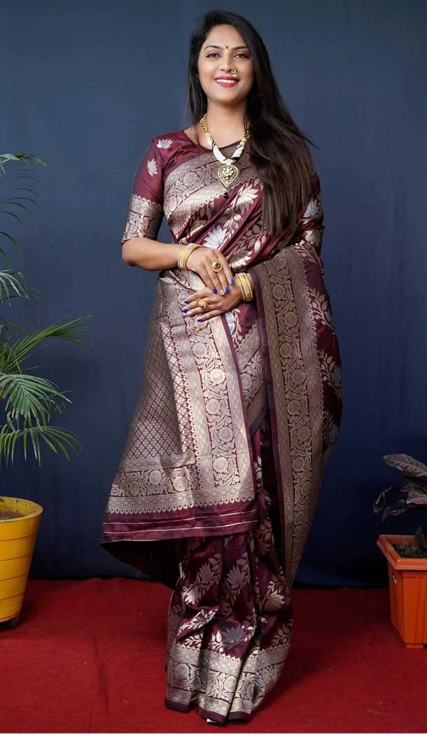 Maroon Color Banarasi Silk Jacquard Work Traditional Party Wear Designer Saree -5117159960