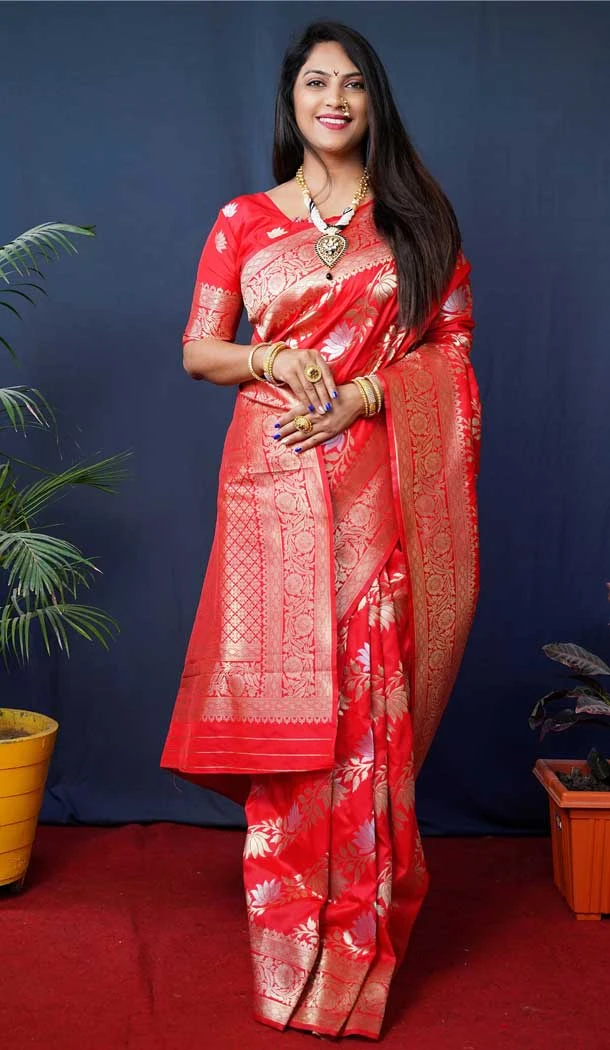 Red Color Banarasi Silk Jacquard Work Traditional Party Wear Designer Saree -5117159961