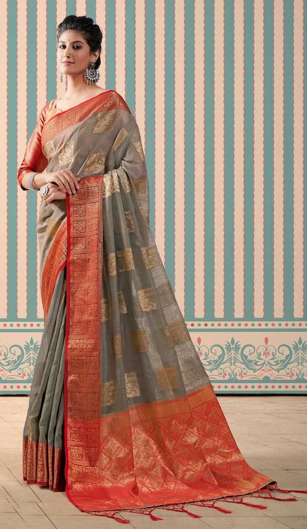 Grey Color Pure Linen Weaving Work Party Wear Plus Size Saree Blouse -5072159625 Grey Color Pure Linen Weaving Work Party Wear Plus Size Saree Blouse -5072159625