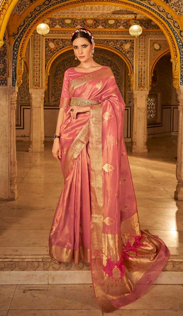 Pink Color Soft Silk Gold And Copper Zari Work Traditional Wear Plus Size Saree -5073159626