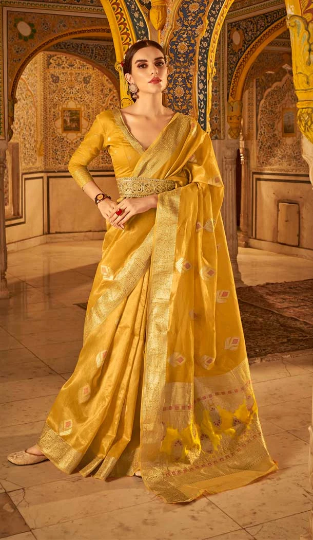 Yellow Color Soft Silk Gold And Copper Zari Work Traditional Wear Plus Size Saree -5073159627 Yellow Color Soft Silk Gold And Copper Zari Work Traditional Wear Plus Size Saree -5073159627