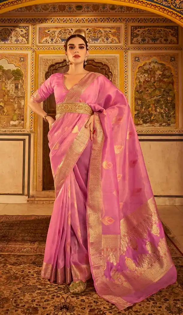 Light Pink Color Soft Silk Gold And Copper Zari Work Traditional Wear Plus Size Saree -5073159630