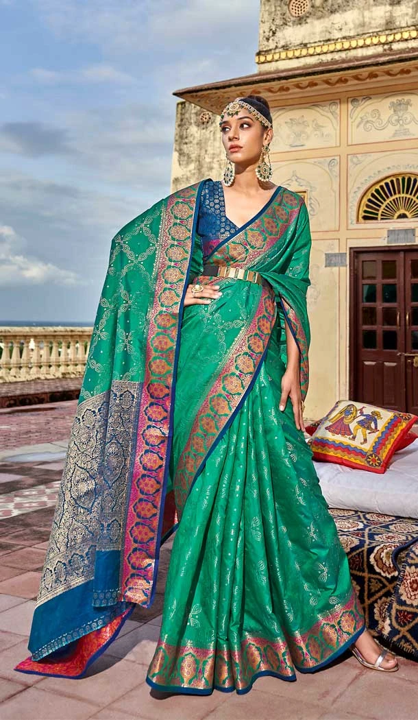 Rama Green Color Soft Patola Silk Weaving Work Traditional Wear Saree -5074159633