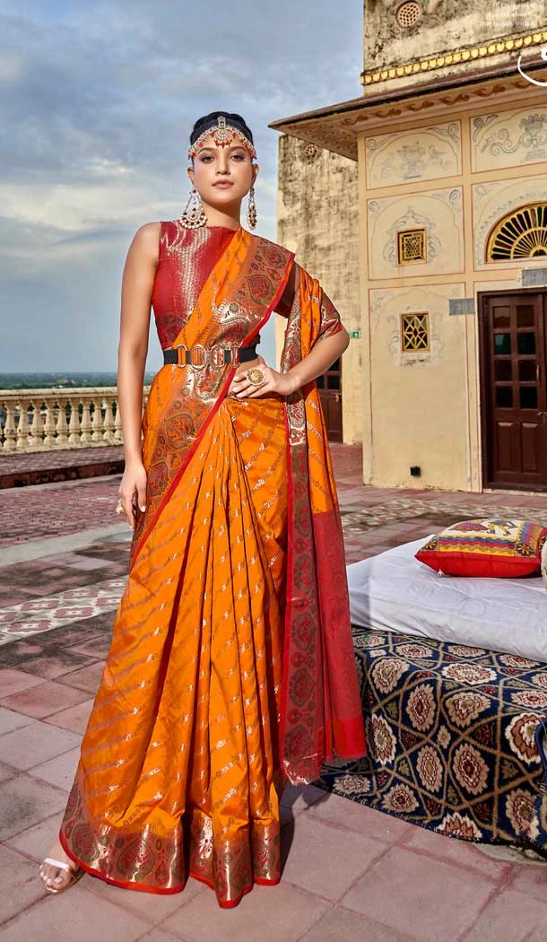 Orange Color Soft Patola Silk Weaving Work Traditional Wear Saree -5074159637