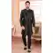 Black Color Raw Silk Self Work Wedding Wear Men's Semi Indo Western -5120160022