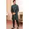 Bottle Green Color Raw Silk Self Work Wedding Wear Men's Semi Indo Western -5120160024