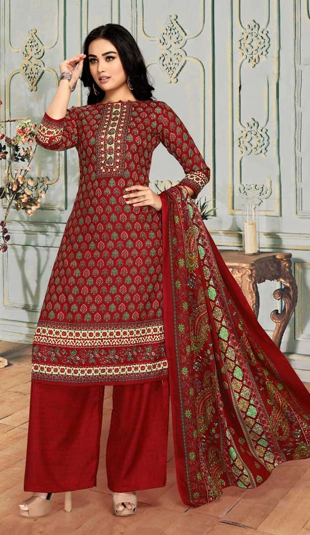 Maroon Color Pashmina Silk Printed Work Casual Wear Palazzo Salwar Kameez -5127160052