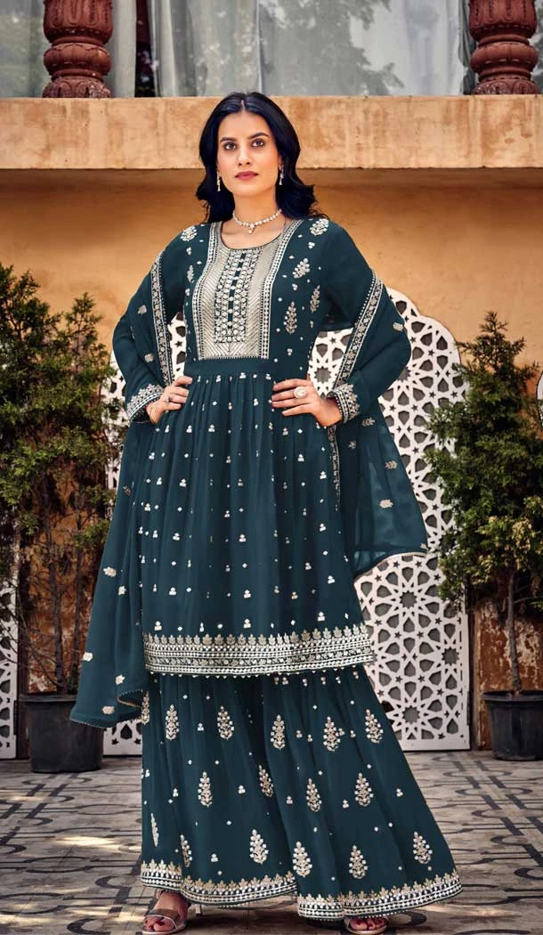 Dark Grey Color Heavy Georgette Embroidery Work Pakistani Style Palazzo Salwar Suit -5135160088