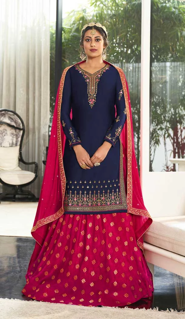 Navy Blue Color Georgette Embroidery Work Party Wear Salwar Kameez -5136160095