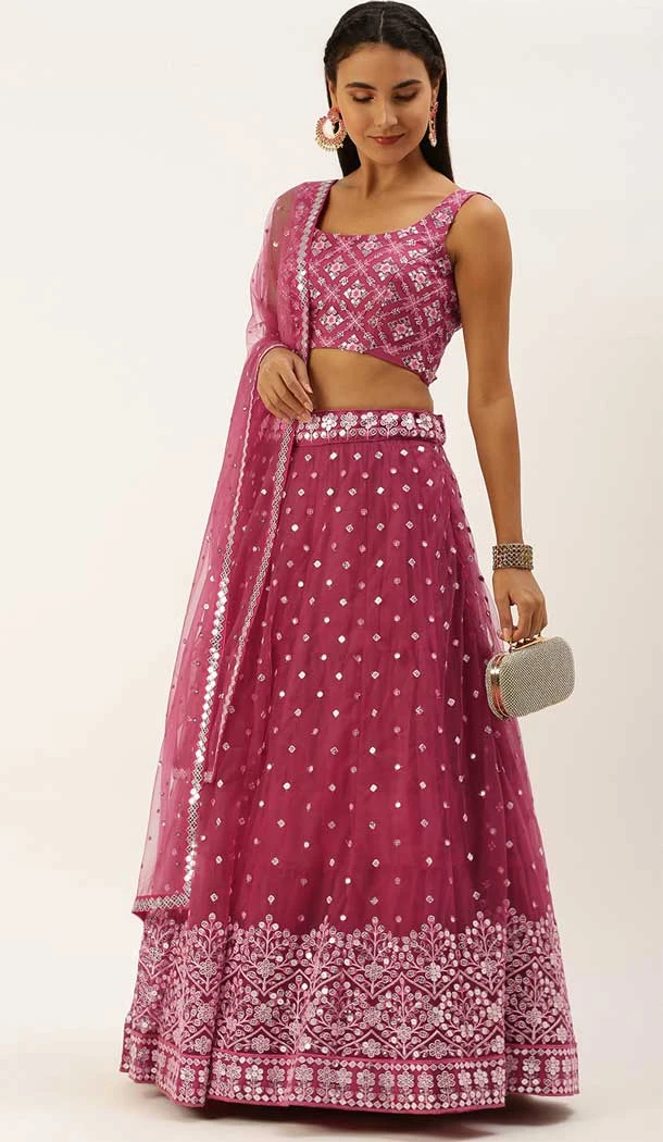 Pink Color Net Embroidery Work Designer Wear Lehenga Choli -5148160160