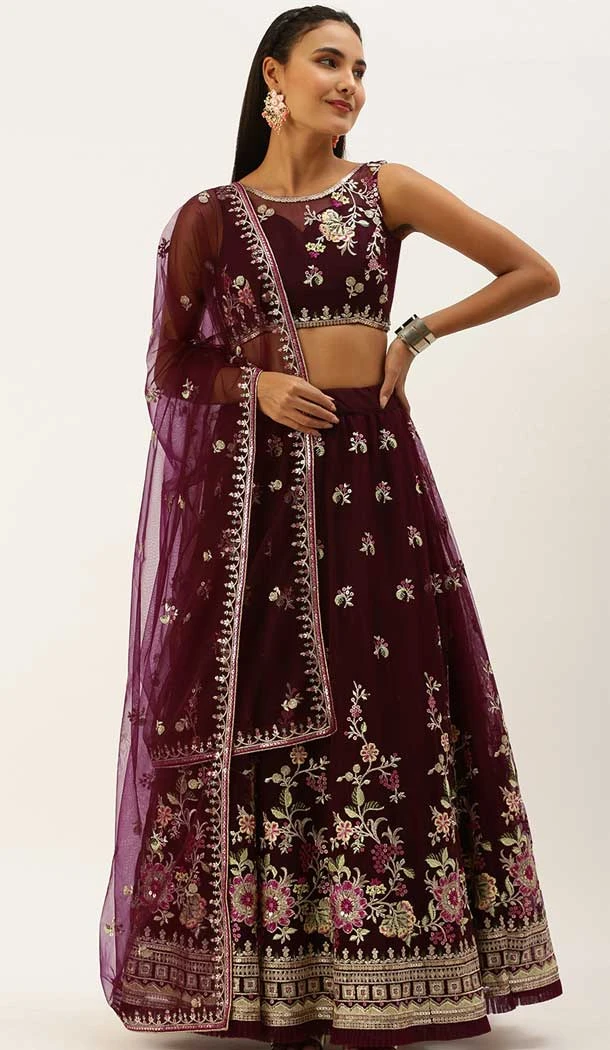 Burgundy Color Net Embroidery Work Designer Wear Lehenga Choli -5148160162