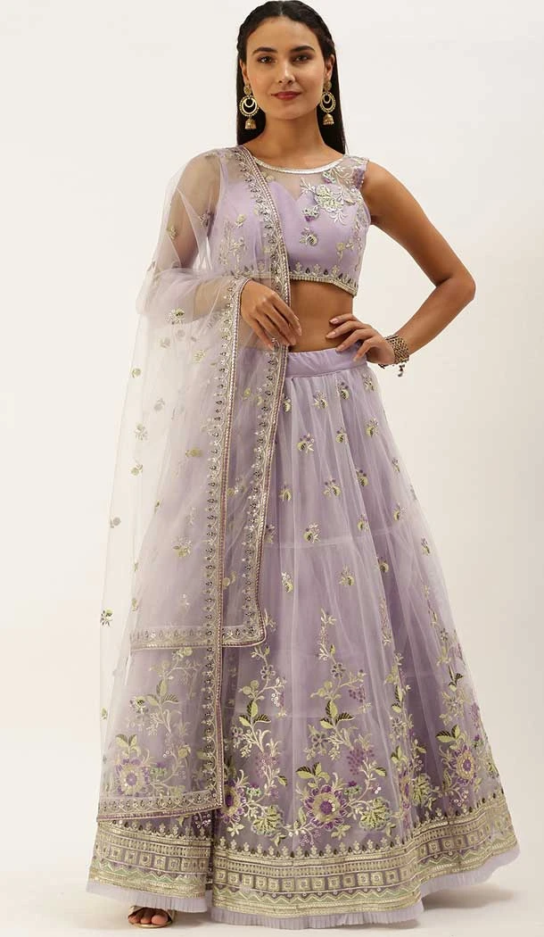 Lavender Color Net Embroidery Work Designer Wear Lehenga Choli -5148160163