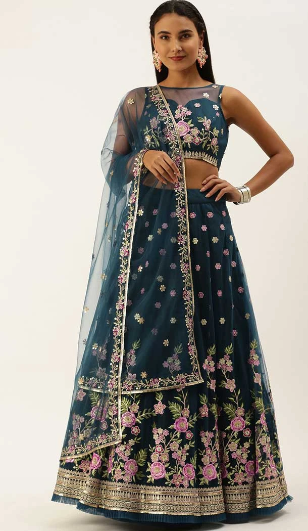Navy Blue Color Net Embroidery Work Designer Wear Lehenga Choli -5148160164