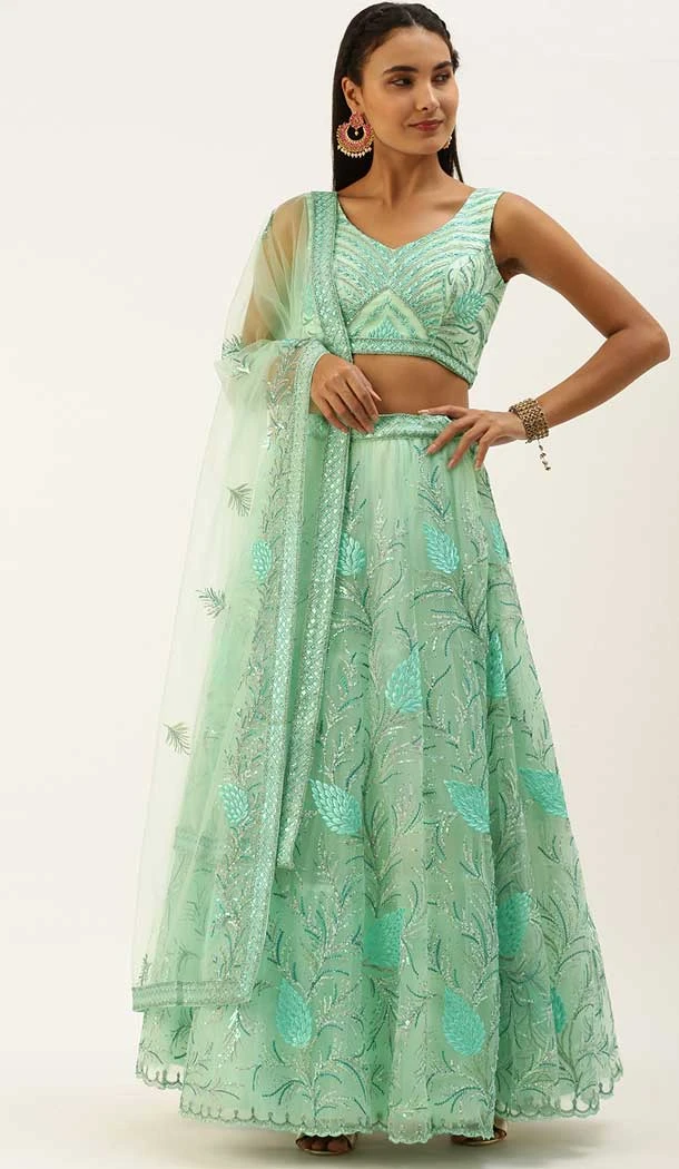 Embroidery Work Turquoise Blue Color Net Designer Wear Lehenga Choli -5148160166