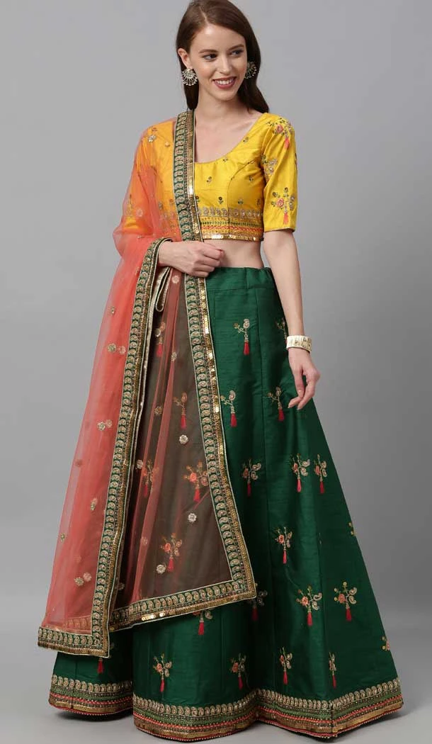 Green Color Net Embroidery Work Designer Party Wear Lehenga Choli -5149160169