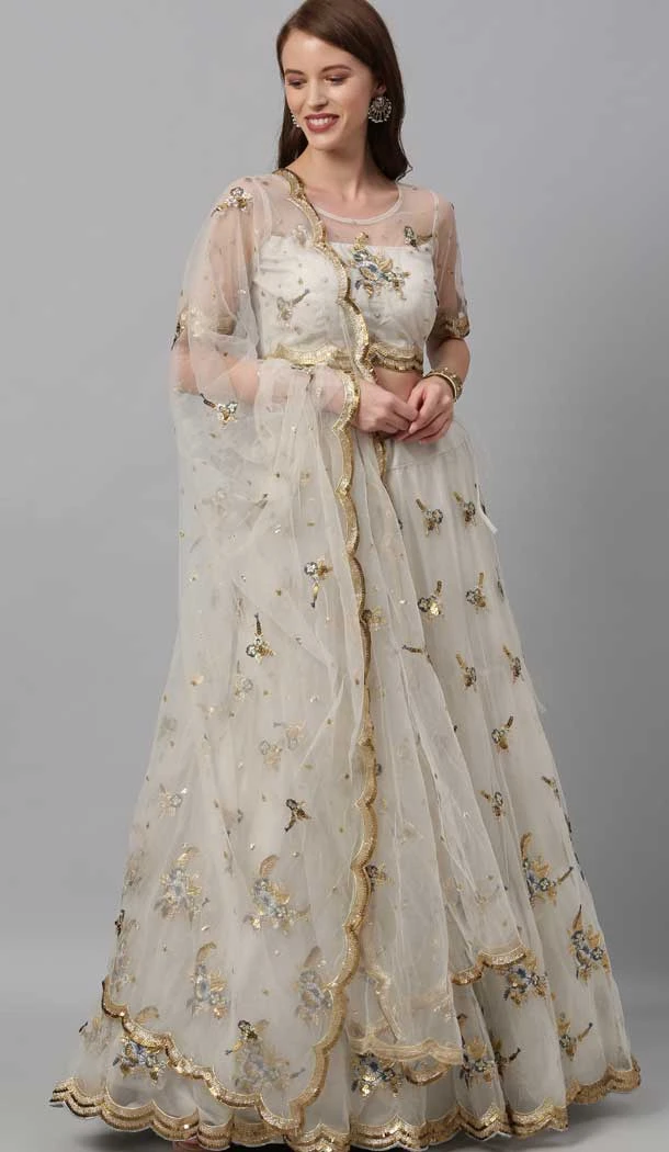 Grey Color Net Embroidery Work Designer Party Wear Lehenga Choli -5149160170