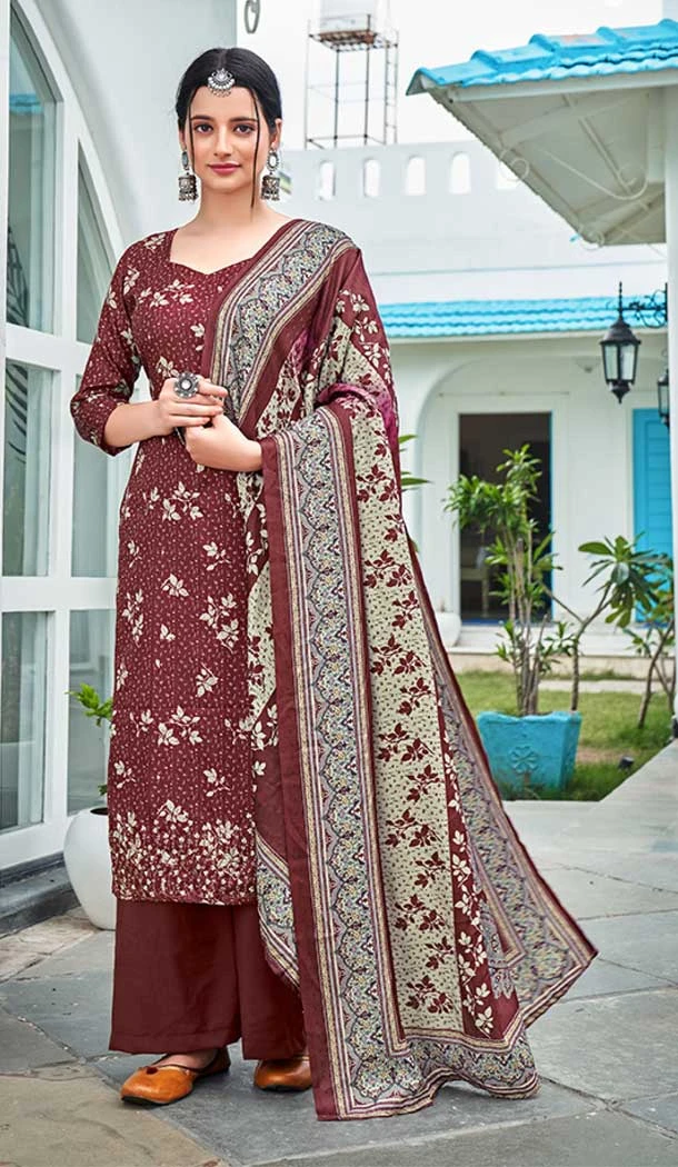 Maroon Color Pashmina Silk Embroidery Work Party Wear Palazzo Salwar Suit -5141160126