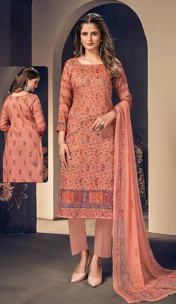 Peach Color Jam Cotton Digital Print And Mirror Work Party Wear Salwar Kameez -5137160102
