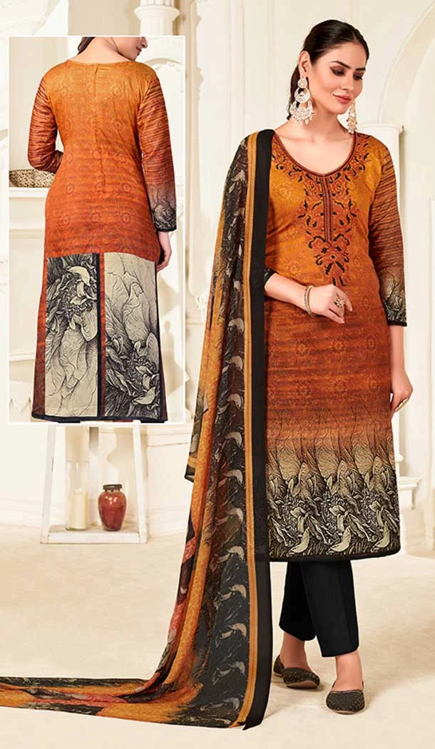 Orange Color Jam Cotton Embroidery Work Casual Wear Salwar Suit -5138160103