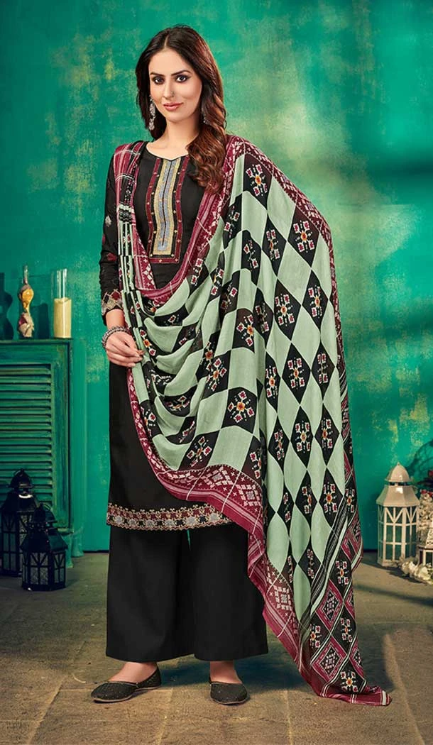 Black Color Muslin Dyed Casual Wear Palazzo Salwar Kameez -5139160108