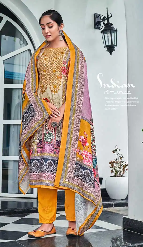 Mustard Color Pashmina Printed Work Pakistani Style Salwar Kameez -5140160114