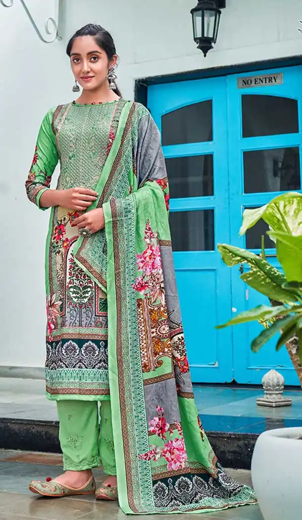 Sea Green Color Pashmina Printed Work Pakistani Style Salwar Kameez -5140160115