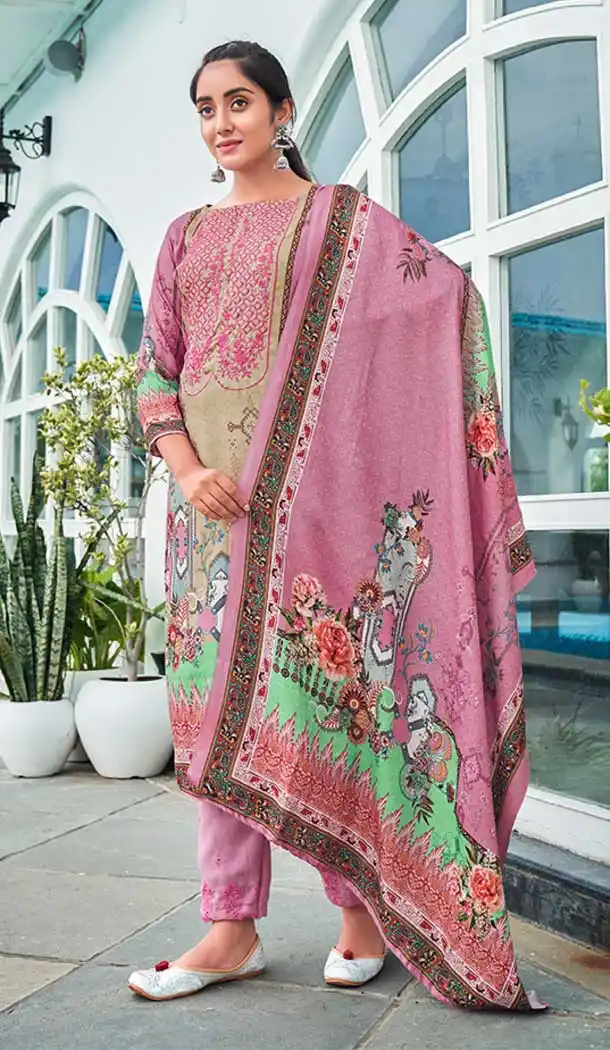 Pink Color Pashmina Printed Work Pakistani Style Salwar Kameez -5140160116