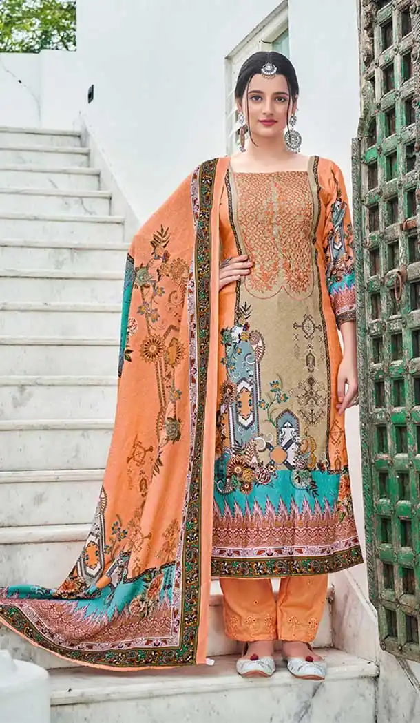 Orange Color Pashmina Printed Work Pakistani Style Salwar Kameez -5140160117