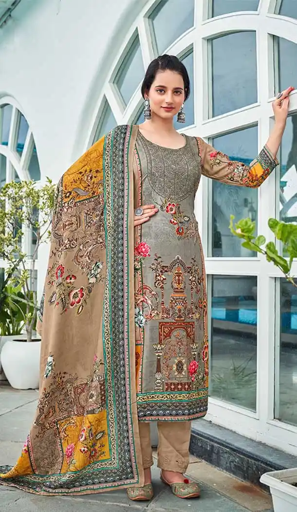 Grey Color Pashmina Printed Work Pakistani Style Salwar Kameez -5140160120