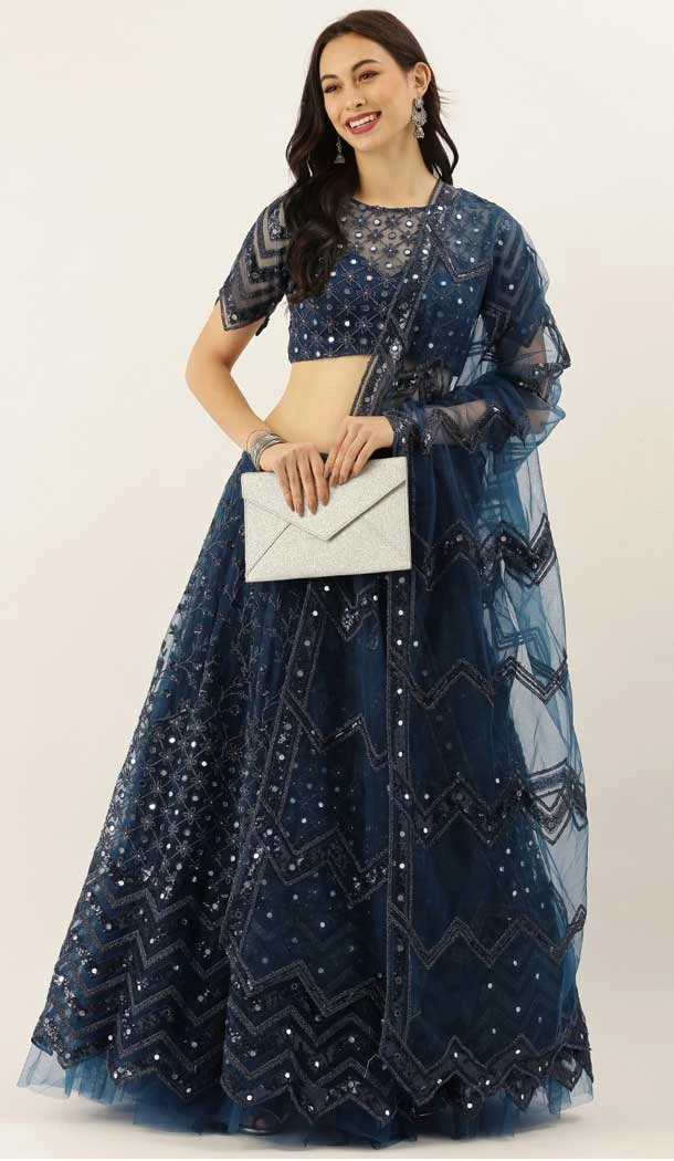Navy Blue Color Net Embroidery Work Designer Party Wear Lehenga Choli -5171160336