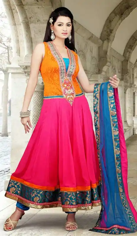 Lush Deep Orange & Deep Pink Salwar Kameez