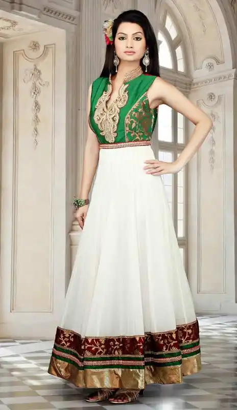 Plushy Green & White Salwar Kameez
