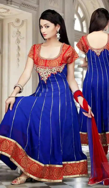 Vivacious Blue & Red Salwar Kameez