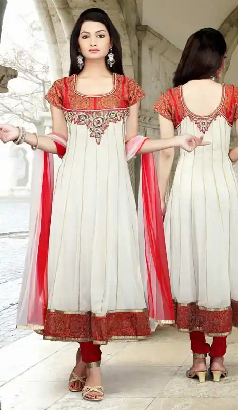 Elegant Off White & Red Salwar Kameez