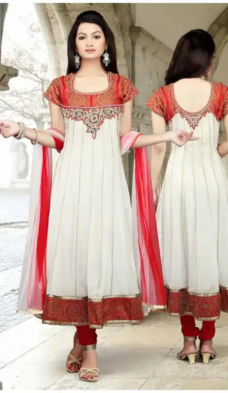 Elegant Off White & Red Salwar Kameez