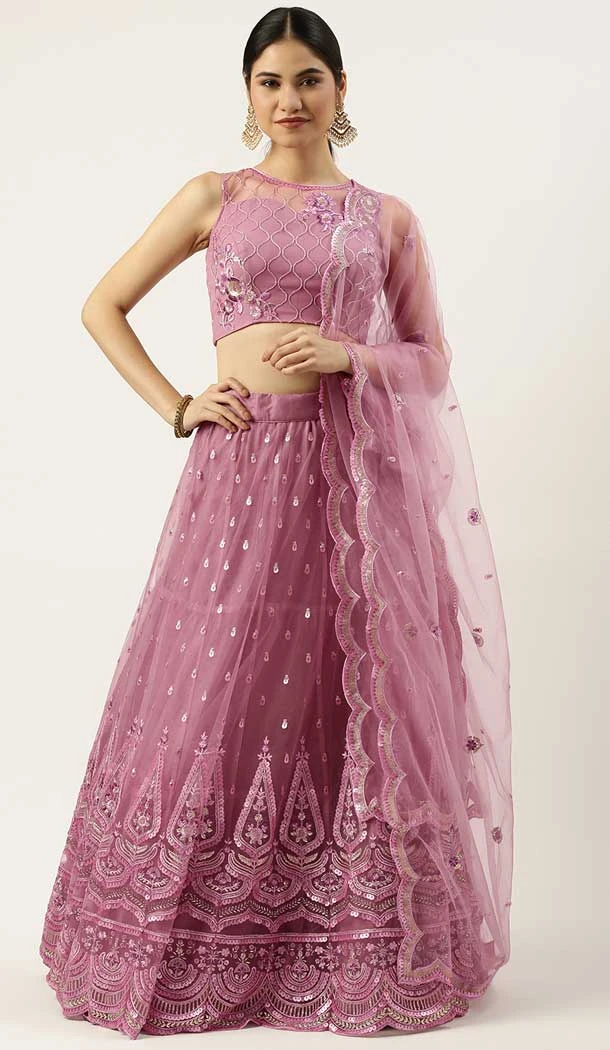 Pink Color Net Embroidery Work Function Wear Designer Lehenga Choli -5172160341