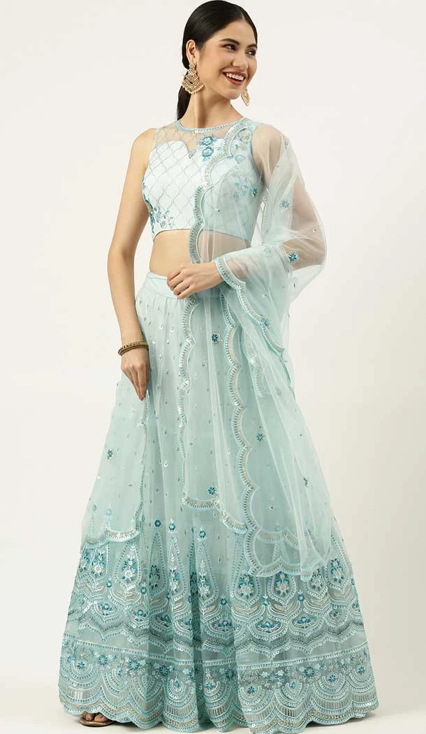 Sky Blue Color Net Embroidery Work Function Wear Designer Lehenga Choli -5172160342