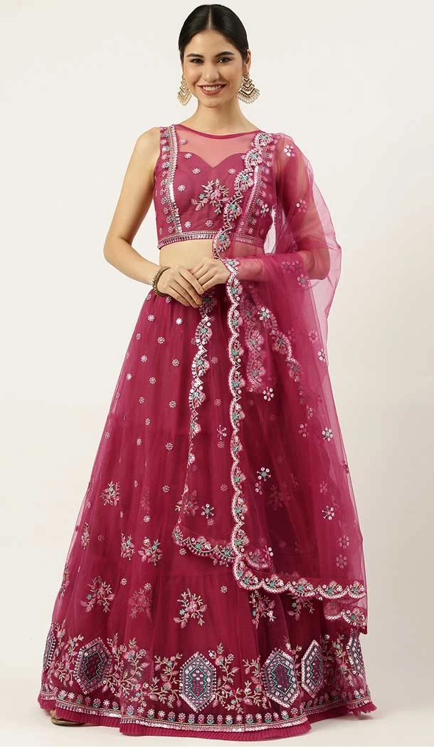 Magenta Color Net Embroidery Work Function Wear Designer Lehenga Choli -5172160349