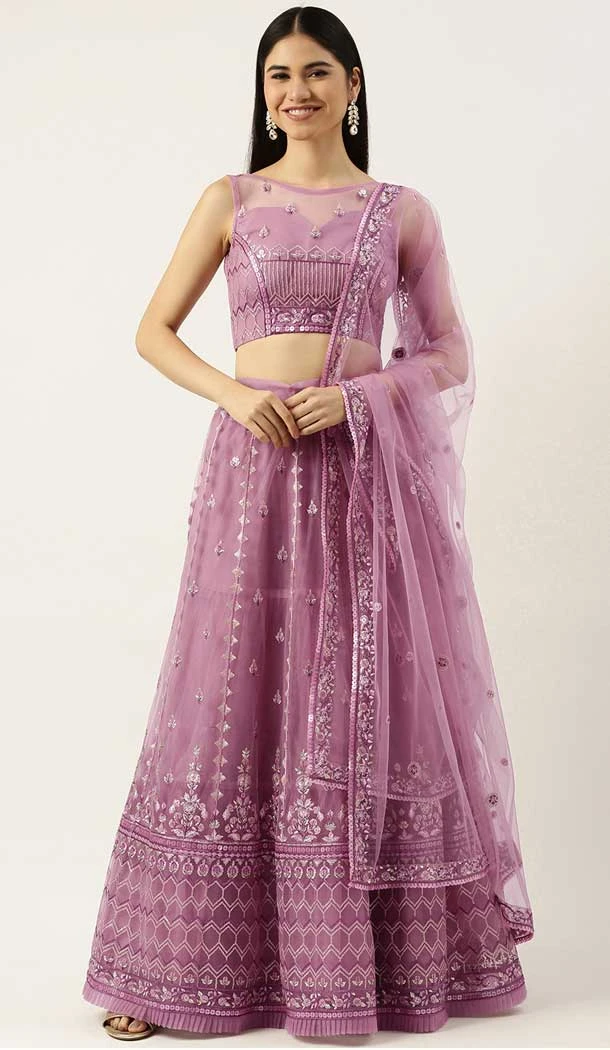 Net Embroidery Work Pink Color Function Wear Designer Lehenga Choli -5172160350